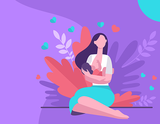 New mother feeding baby with breast