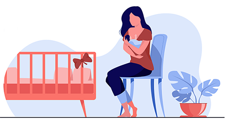 Happy mother breastfeeding her baby flat vector illustration